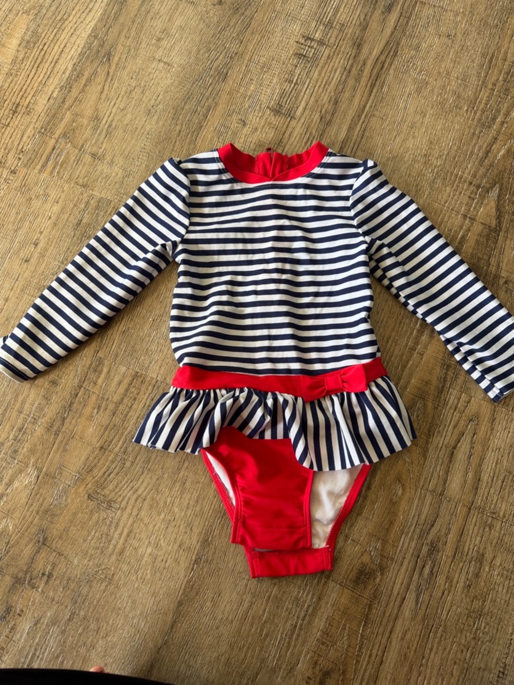 Cat & Jack Navy Stripe and Red Long-Sleeve One-Piece Swim